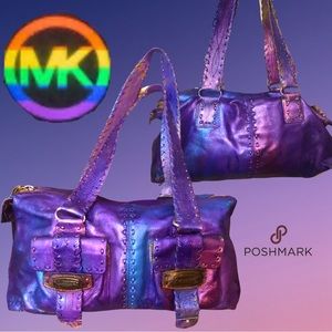 Michael Kors Metallic Rainbow Multi Color Palm Beach Astro Leather Satchel Bag